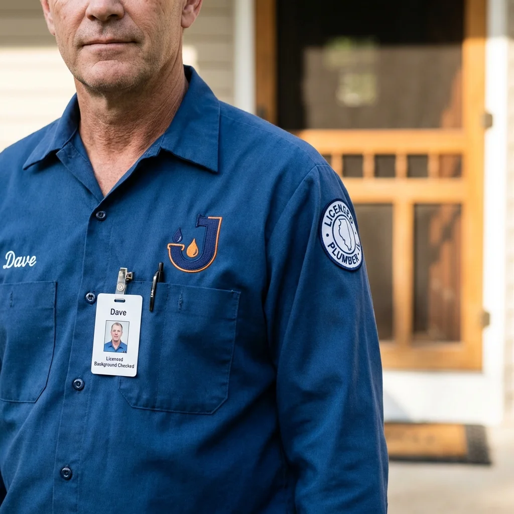 Licensed plumber showing ID badge in Petersburg, WV