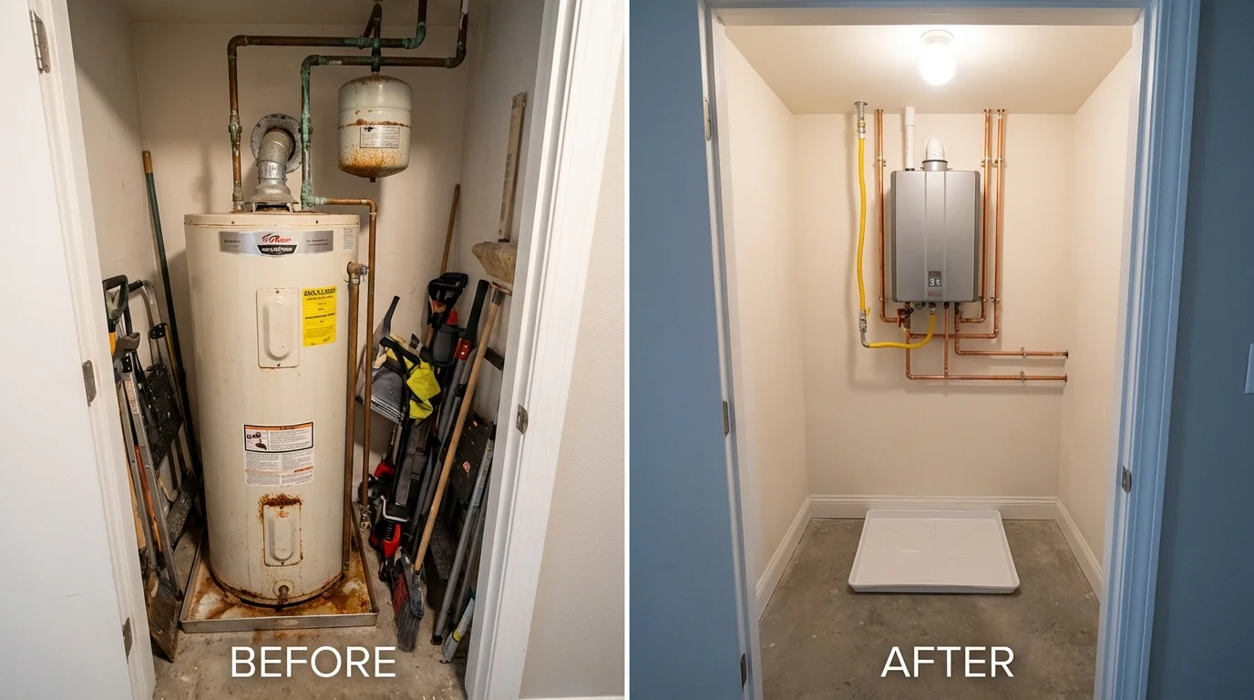 Tank water heater versus wall-mounted tankless unit comparison for Petersburg, WV homeowners
